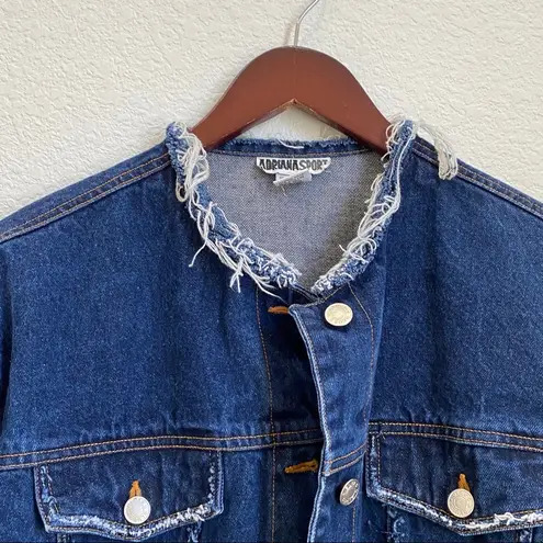 Custom Distressed Oversized Crop Denim Jacket Blue Size XL