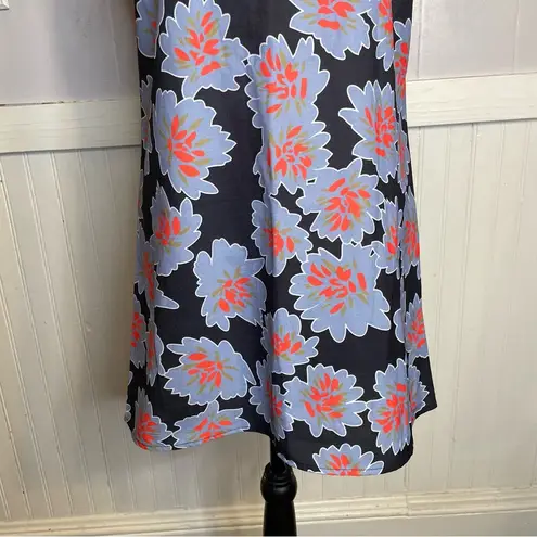 Glamorous  Blue Floral Shift Dress Retro Style Coral Orange Flower Size M