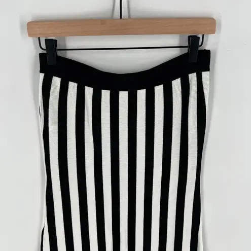 Rehab Black & White Vertical Striped Strapless Midi Dress With Front Zipper