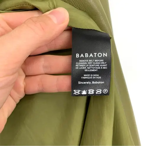 Babaton Tabloid Trench Coat Vegan Leather Olive Green S