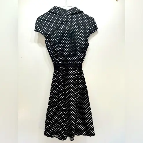 Black & White Polka Dots Cap Sleeve A Line Shirt Dress by Petal USA Retro Mod Size L