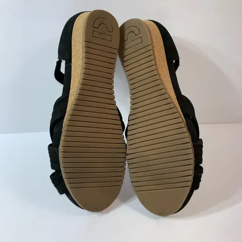 Earth Brand Earth Ficus Gemini Womens Leather Wedge Sandals Slides Size 8.5 M Black