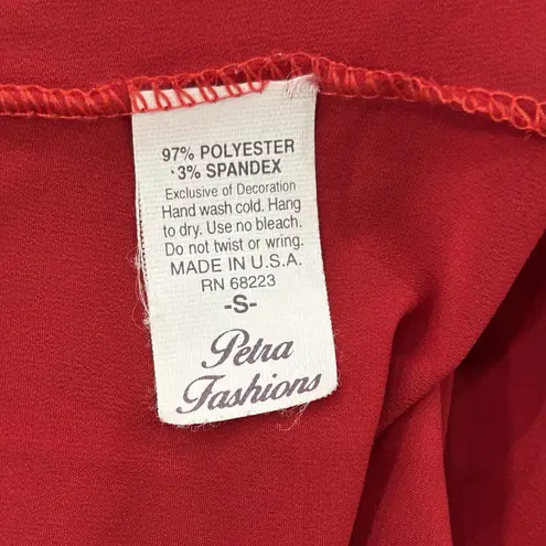 Petra Fashions Vintage 80s Petra Fashion Size S Red Lace Trim Slip Maxi Nightgown - Made In USA