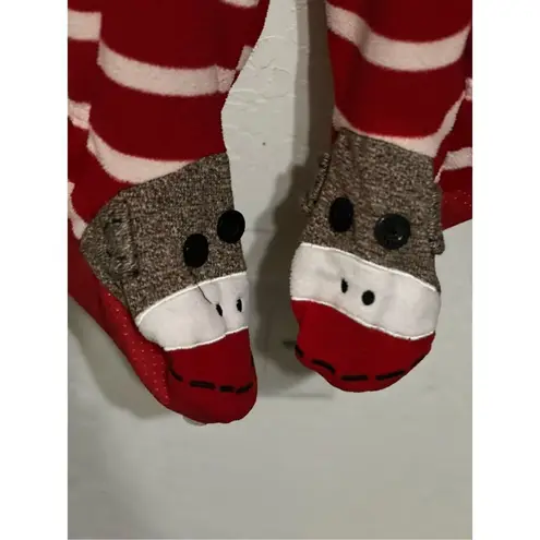 Nick & Nora  Red and White Striped Sock Monkey Footed One Piece PJs Size M  Red