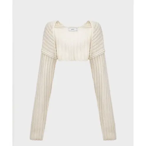 SIMONETT Cream Ribbed Knit Sleeve Sweater Shrug Bolero One Size Size undefined