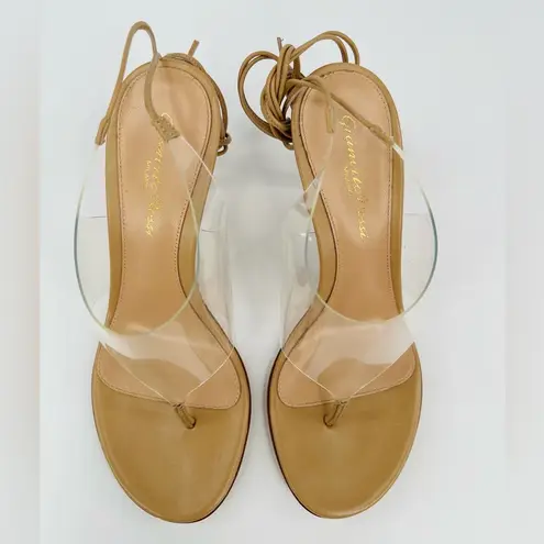 Gianvito Rossi Plexi PVC Leather Thong Heel Wraparound Sandals Size EU 36.5