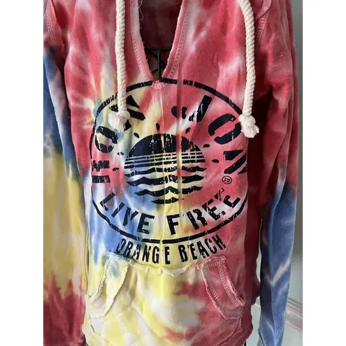 Ron Jon  Surf Shop Tie Dye Burnout Rainbow Hoodie Orange Beach Size M