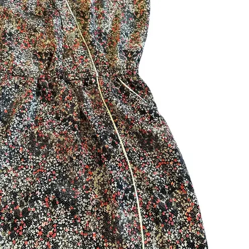 La Petite Francaise Floral Print Mini Dress Gold Trim Size 36 Small Women's Red