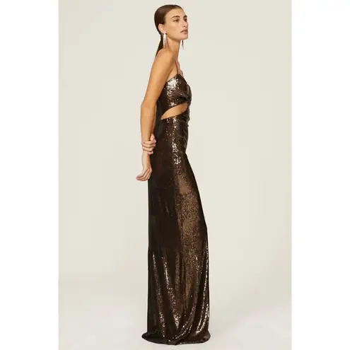 Halston Chloe Sequin Cut Out Evening Gown Brown Womens 8