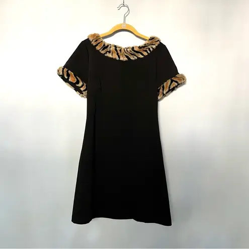 Julie Brown  NYC Faux Fur Short Sleeve Little Black Dress Animal Print Size 6