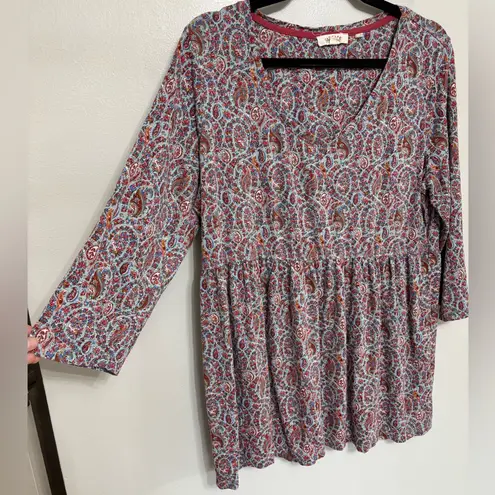 Fat Face Paisley Boho Flowy Babydoll Tunic 3/4 Tee