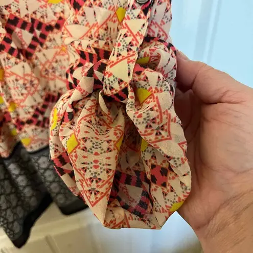 HD in Paris HD in Paris Blouse Orange Striped Button Up V-Neck Long Sleeve Pleated Size 4