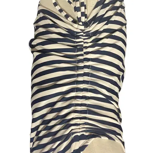 Kona Sol Navy + White Stripe V Neck Side Cinch One Piece Swimsuit Large