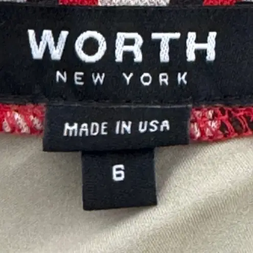 Worth New York Crew Neck Long Sleeve Red Black Tan Houndstooth Print Dress Sz 6