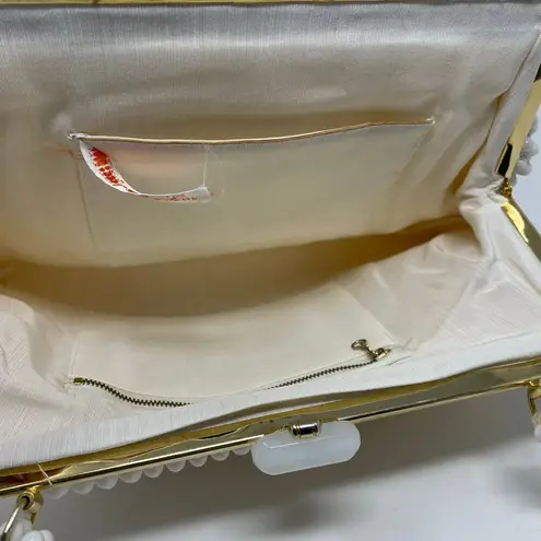 Vintage La Regale White Plastic Pearl Beaded Handbag Purse 60s Regency MCM