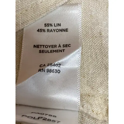 Lilla P Women Yellow Linen Short Sleeve V Neck Button Up Tie Hem Blouse Top Sz S