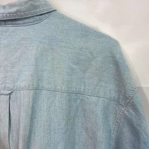 Vintage ACME light wash blue denim embroidered looney tunes button cotton shirt Size XL