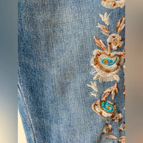 Y2K Vintage Embellished Embroidered Beaded Flare Jeans Low Rise 2000s Fairy Boho Blue Size 27