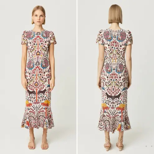RHODE Lulani Dress Vibrant Tapestry Print Midi Size 0 Red