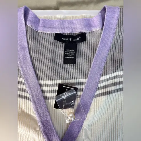 Ashley Stewart Lavender and Gray Striped Cardigan