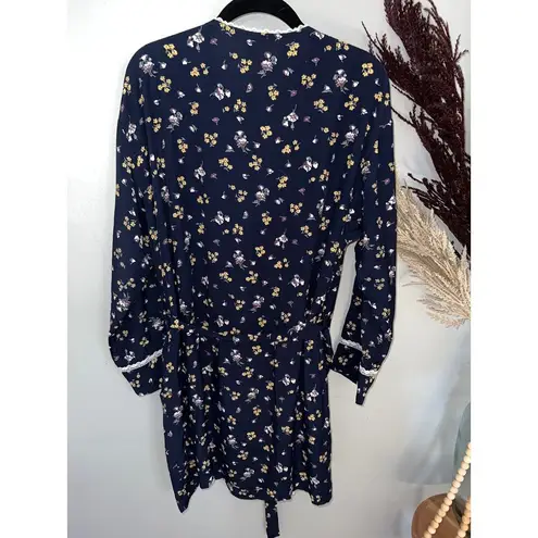 Banana Republic  Size Medium Vintage Dark Blue Floral Rayon Robe Knee Length EUC