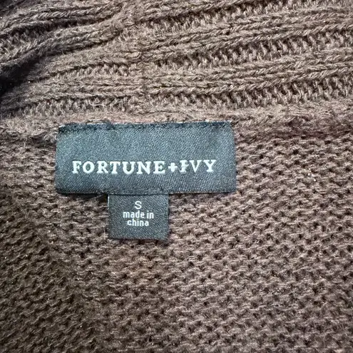 Fortune + Ivy Metallic Button Detail Shawl Collar Sweater Cardigan Brown S