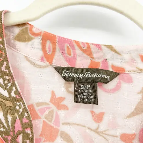 Tommy Bahama  Womens Cotton Linen Blend Tropical Floral Embroidered Blouse Size S