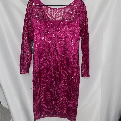 Tahari NWT WO SIZE 12 Elegant Pink Sequin SHEER Dress FULLY LINED BACK ZIPPER