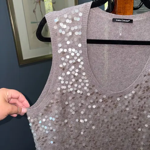 Luisa Cerano y2K Luxe Knit Cashmere Mini Sweater Dress with Sequins size 16 Gold