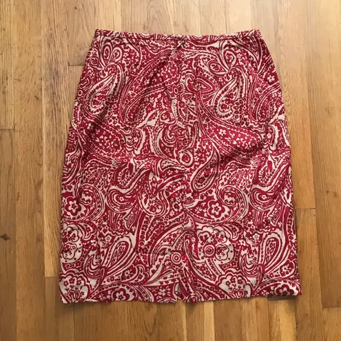 Ann Taylor Silk Skirt Red Cream 6