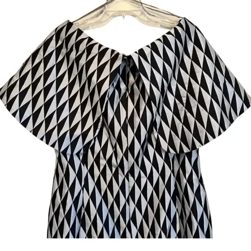 B MICHAEL America Red Collection Jacquard Metallic Cape Shoulder Dress, Size 16 Blue