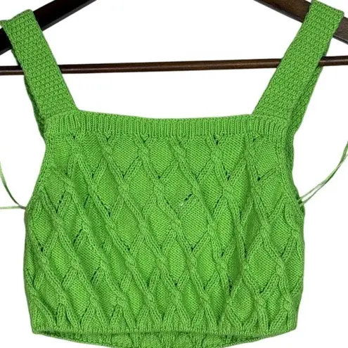 ZARA  Rare Sleeveless Sweater Pearl Knit Stretch Cropped Tank Top S Green #3751