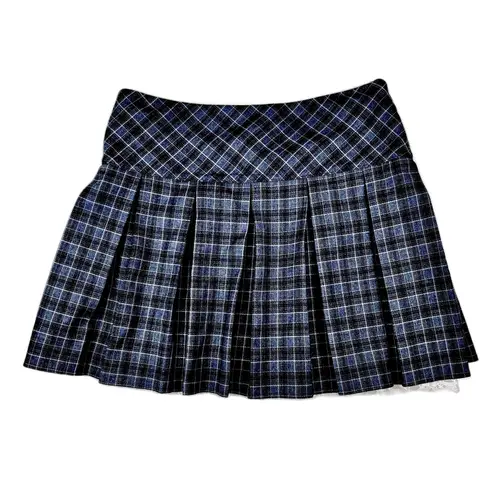 School Girl Preppy Lace Academia Goth Coquette Plaid Mini Skirt XS Black