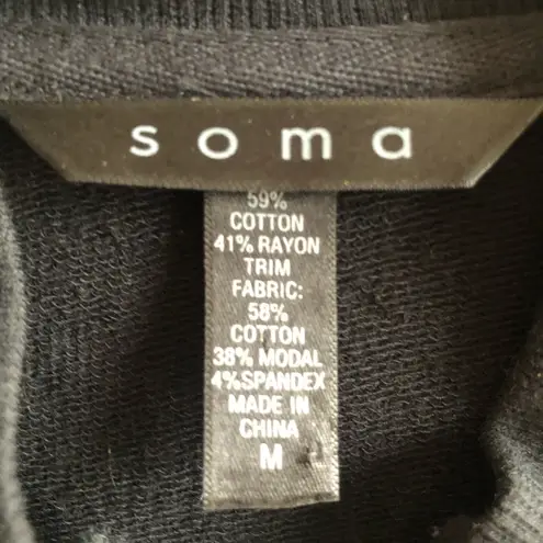 Soma Sweatshirt Casual Lightweight Full Zip Up Black w/ Blue Design Sz M EUC