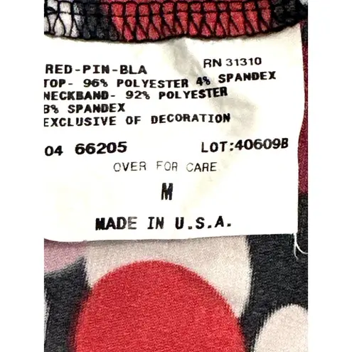 AGB Medium Multicolor Made In USA Blouse Bubble Circle Print Tie Flowey Sleeves Red