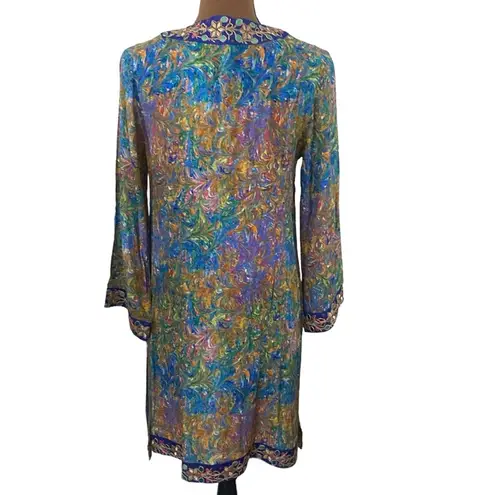 Soft Surroundings Cay Villa Cardigan colorful marble embroidered kimono size 2/4