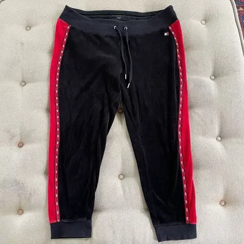 Tommy Hilfiger  Sport Red Black Logo Velour Track Suit Hoodie Pants 0X 1X