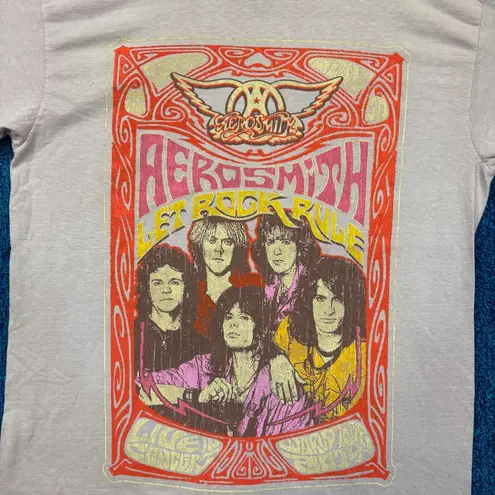 Aerosmith Blues-Based Hard Rock Band Members Beige Graphic T-Shirt Size L