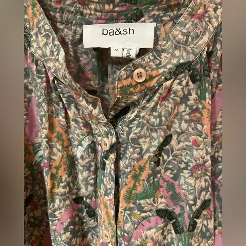 Ba&sh Jasmine Floral Print Ruffle Shirt Robe Puff Sleeves Mini Dress Size Medium