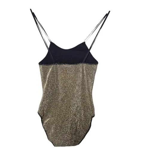 Frederick's of Hollywood Black and Gold Shimmer Glam Bodysuit Size Medium
