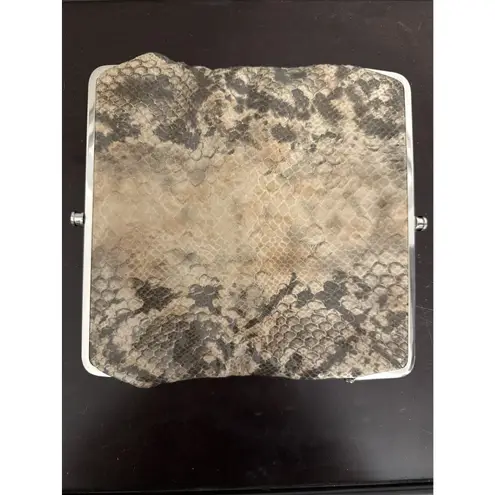 Hobo Clutch Wallet Snakeskin Print Evening Bag Faux Leather Kiss Lock 8.5x4.5" Brown