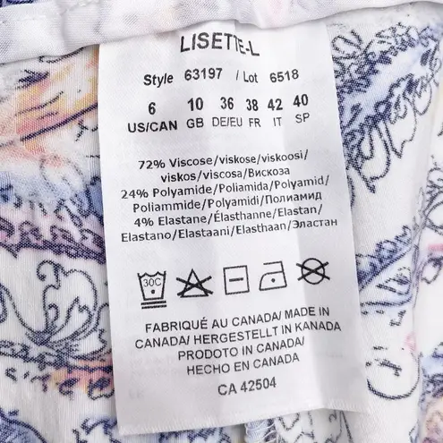 Lisette L Montreal Slim Cropped Pants Coral Reef Jacquard Peach Printed Size 6 White