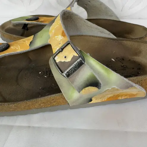 Birkenstock Papillio by  Gizeh Yellow Floral T-Strap Thong Sandals Women Size 8