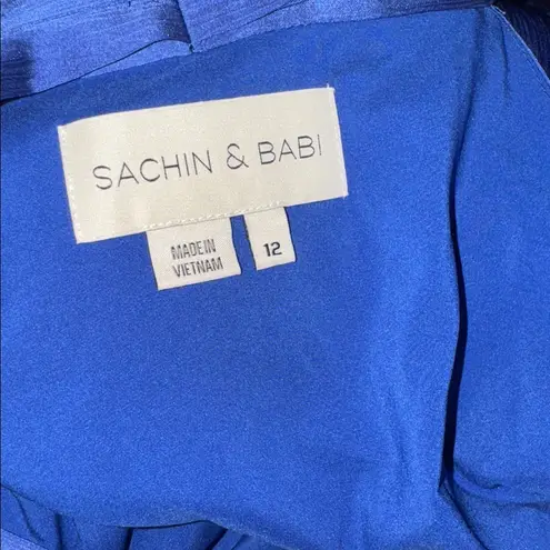 NEW Sachin & Babi KAYLA DEEP COBALT Tie Neck Maxi Crinkle Dress sz 12 Blue