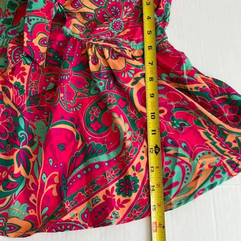 Floral Tube Crop Top Strapless Tie Front Boho Pullover Bandeau Size M Pink Size M