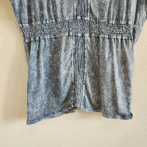 Vocal Gray Mineral Wash Short Sleeve Bedazzled Rhinestone Y2K Top Size Large