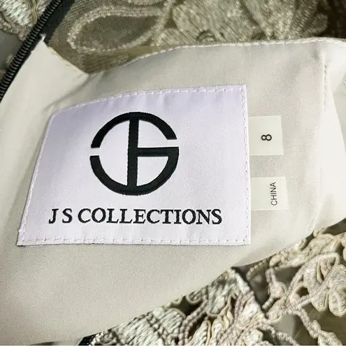 JS Collections NWT Size 8 Lace Embroidered Sheath Dress Taupe Illusion Overlay