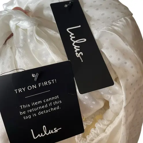 Lulus NEW  Cabaret Queen White Satin Silky Elegant Polka Dot Open Back Midi Dress