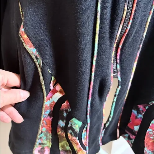 PARSLEY & SAGE Mixed Media Multi Color Art To Wear Long Jacket Size Small💚 Black