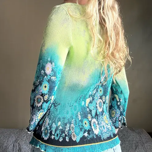 2000s Y2K Nicola Blue Green Floral Ombré Blouse & Tank Set Size M Size M